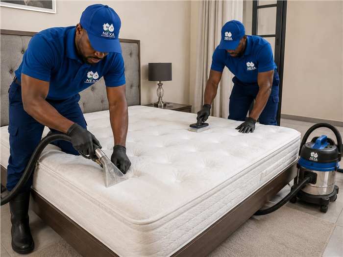 Nexa team performing mattress cleaning